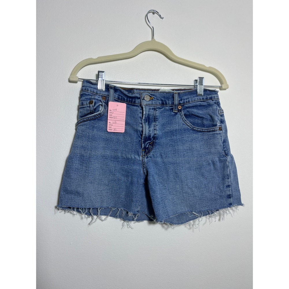 Levis 550 Relaxed Fit Denim Cut Off Shorts Medium Wash Blue Womens